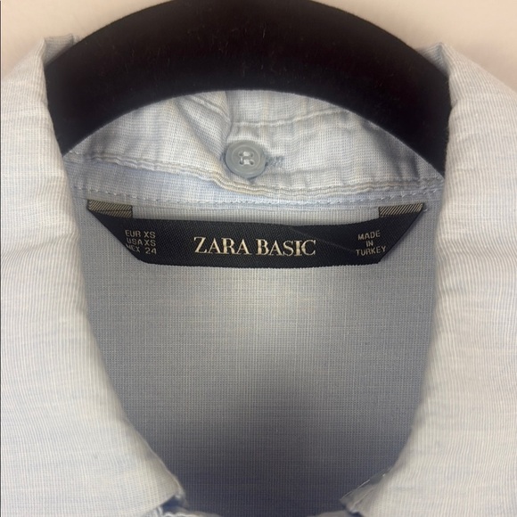 Zara Basic Light Blue Long Sleeve Black Button Details Classic Blouse Size XS - Picture 3 of 12